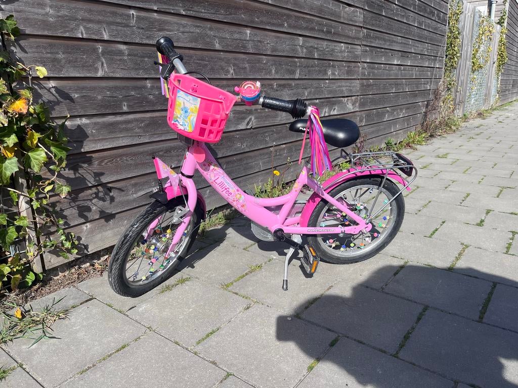 Roze Puky kinderfiets 16 inch met mandje en bagagedrager, Ophalen, Gebruikt, 16 inch, Handrem