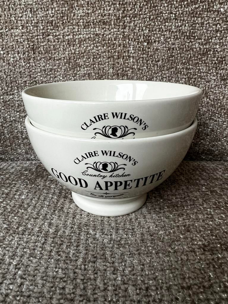 Set van 2 Claire Wilson's 'Good Appetite' kommen, Huis en Inrichting, Keuken | Servies, Zo goed als nieuw, Kom(men), Overige stijlen