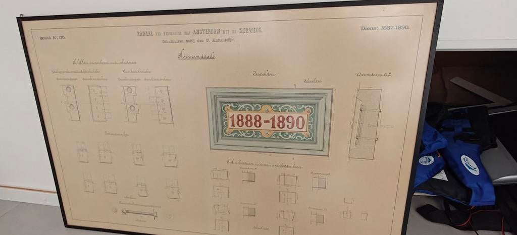 Prachtige technische tekening schutsluis 1888-1890 Amsterdam, Ophalen of Verzenden