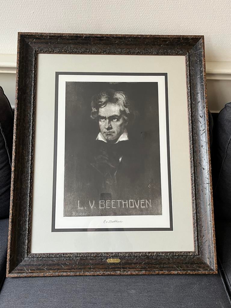 Beethoven portret in mooie lijst - H.S.D. Collection 80x65cm, Ophalen, Gebruikt, Print, 75 cm of meer