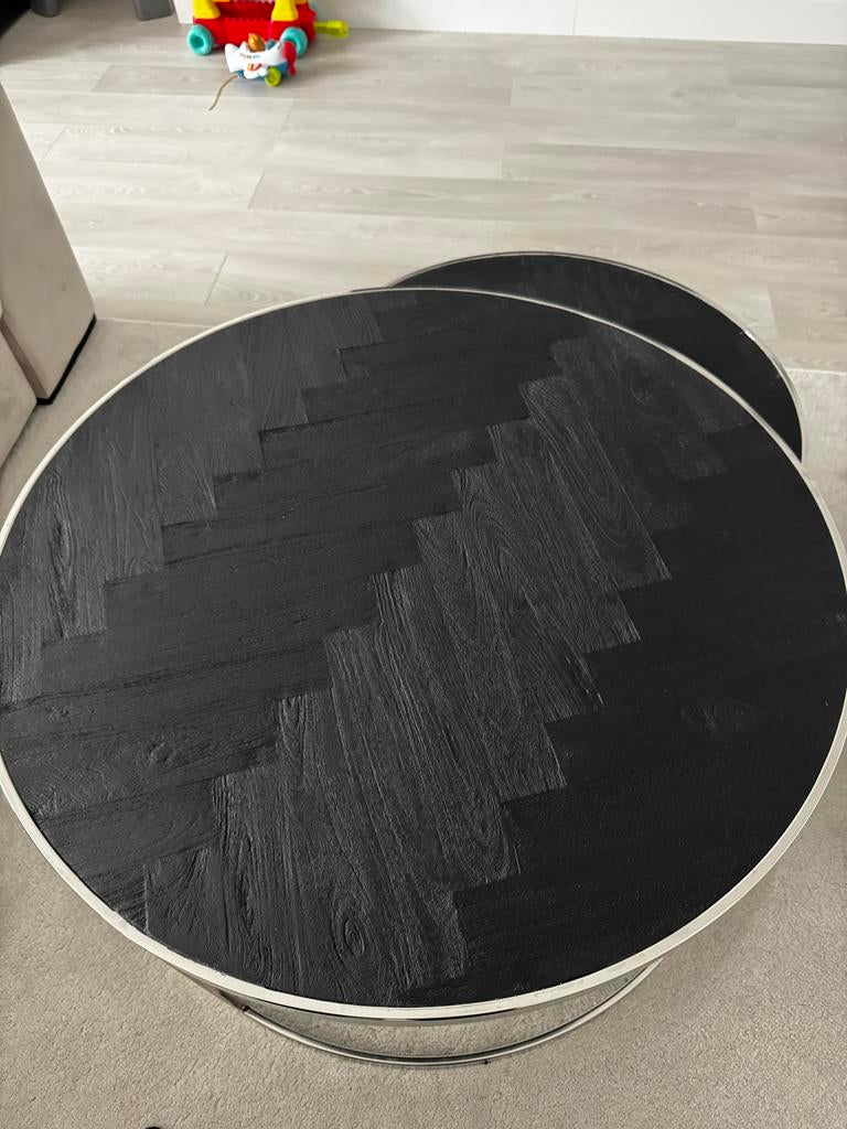 Salontafel met kleine bijzettafel, Huis en Inrichting, Tafels | Salontafels, Ophalen, Gebruikt, Rond, 50 tot 100 cm