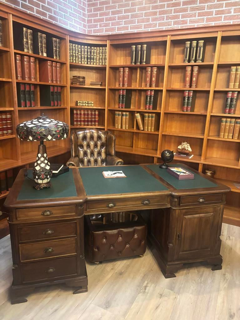 Engels bureau partnerdesk 180 cm massief hout, Antiek en Kunst, Ophalen