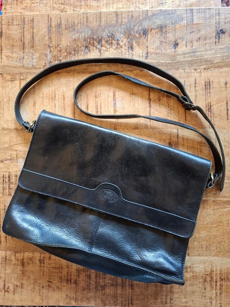 Vintage Burkely's Leather House tas met schouderband, Overige merken, Gebruikt, Zwart, Ophalen of Verzenden