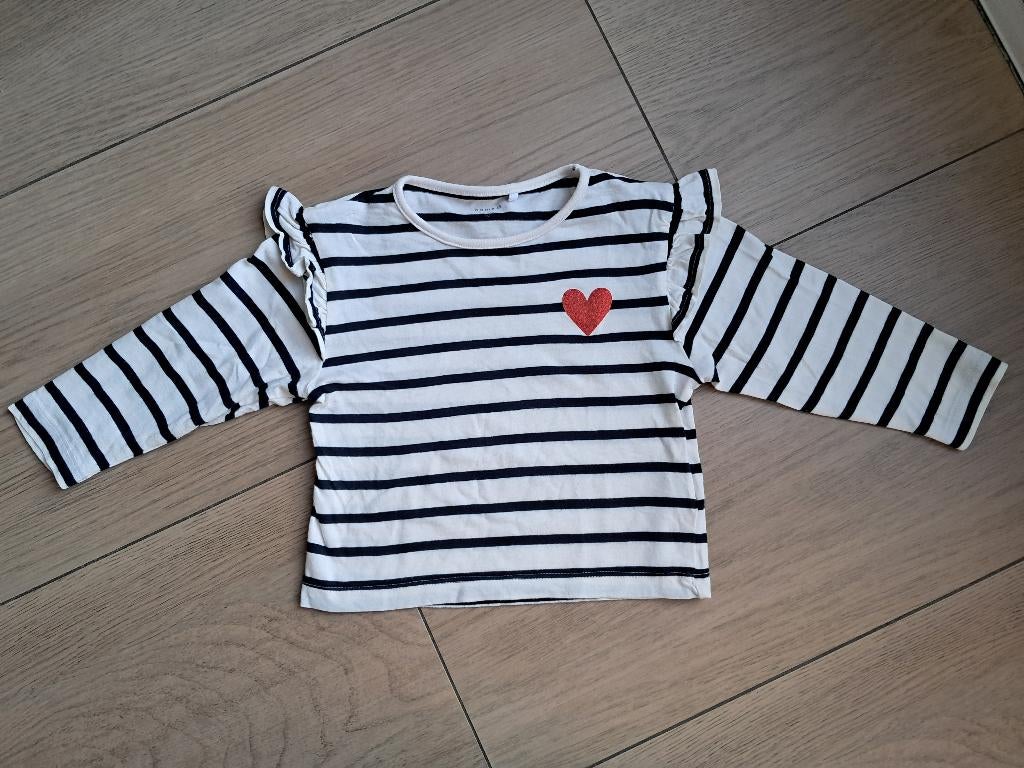 K307 Wit blauw gestreept shirt Name It maat 92, Kinderen en Baby's, Meisje, Ophalen of Verzenden, Zo goed als nieuw, Shirt of Longsleeve