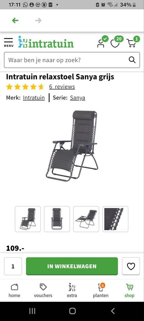 Intratuin relaxstoel Sanya grijs, Tuin en Terras, Ophalen, Nieuw, Aluminium, Inklapbaar