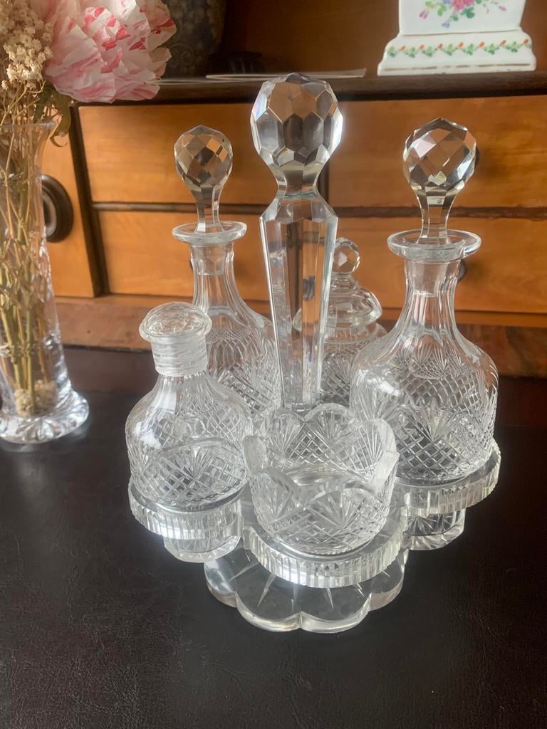 Grote kristallen menage / olie -azijn stel, Ophalen of Verzenden