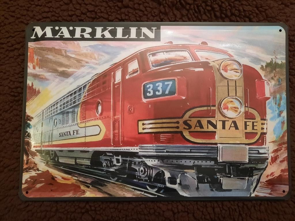 Gebold metalen wandbord Märklin Santa Fe, Ophalen of Verzenden, Zo goed als nieuw, Reclamebord