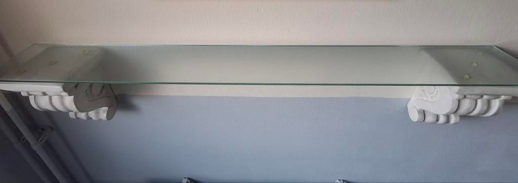 Glazen plank met twee stenen dragers 112x14 cm, Ophalen