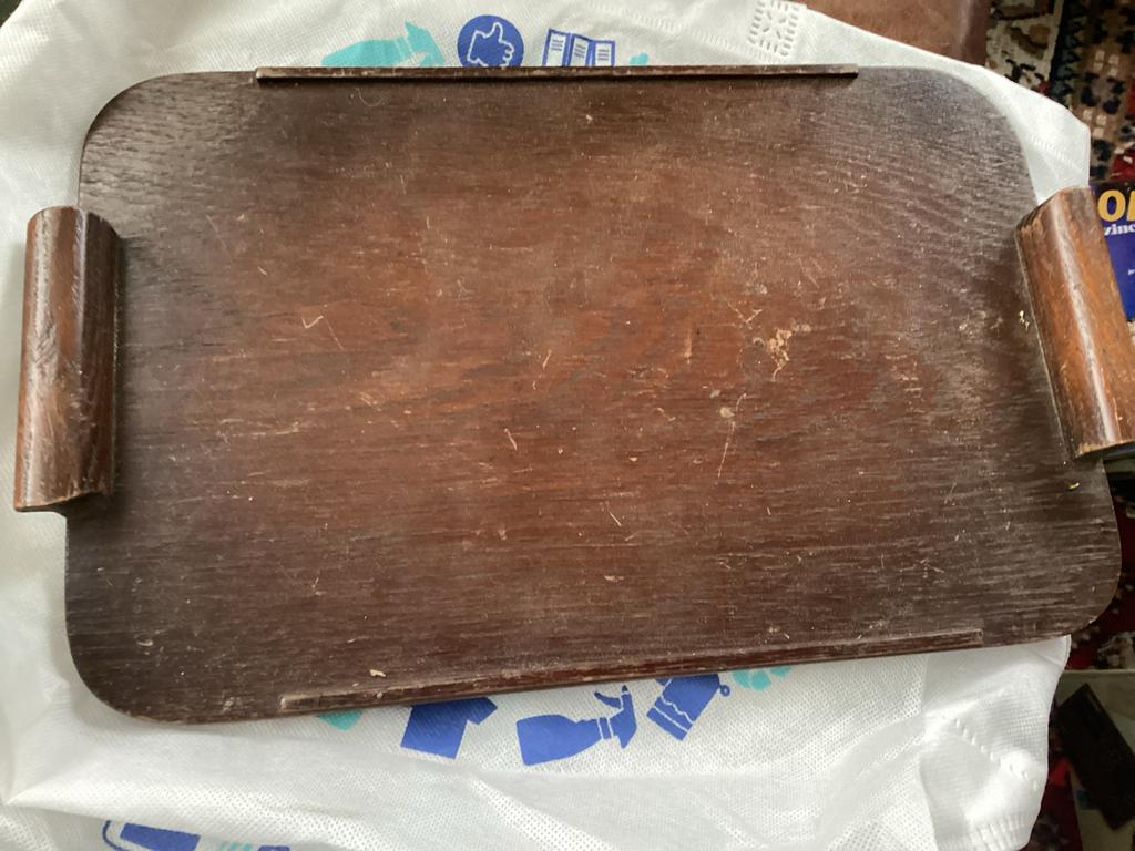 Houten dienblad met handvatten, Huis en Inrichting, Ophalen of Verzenden, Gebruikt, Rechthoekig, Hout