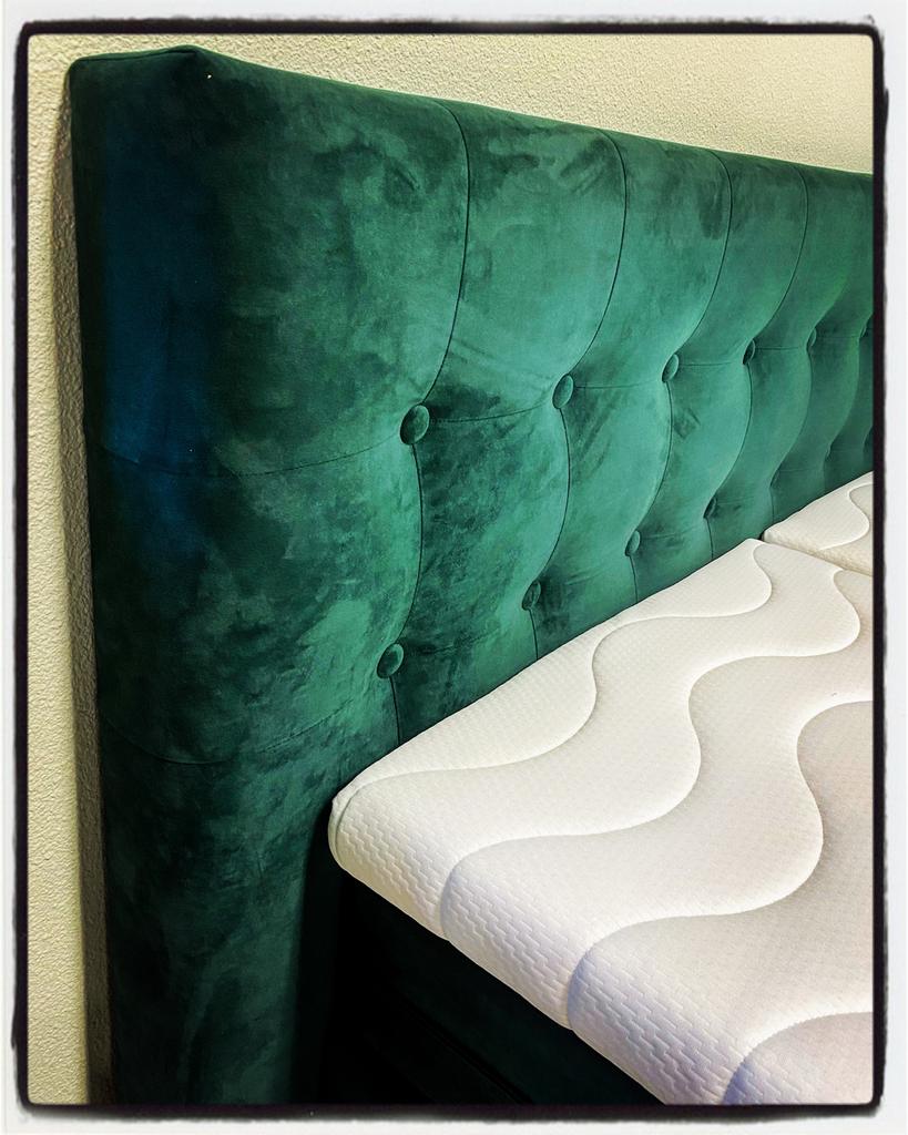 Luxe Forest Green Boxspring 160x200 - Showroommodel, Ophalen, Verstelbaar, Tweepersoons, Zo goed als nieuw