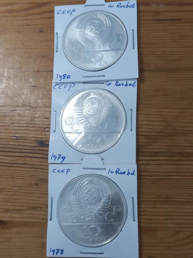 Ussr 10 roebels 1978,1979 en 1980 zilver, Ophalen of Verzenden, Overige landen, Zilver