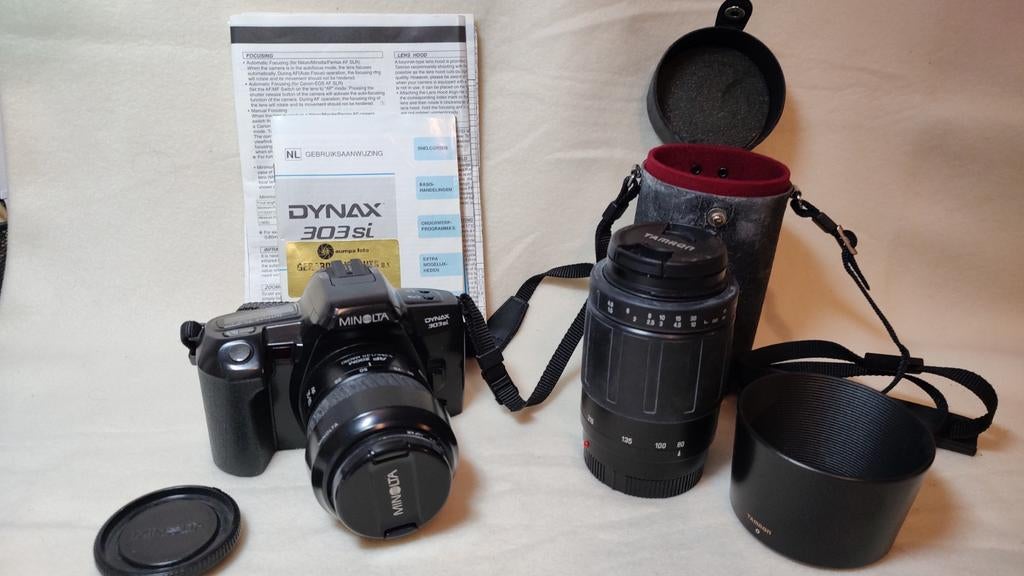 Minolta Dynax 303 si met AF 35-80 en Tamron AF 80-210, Ophalen of Verzenden, Spiegelreflex, Minolta