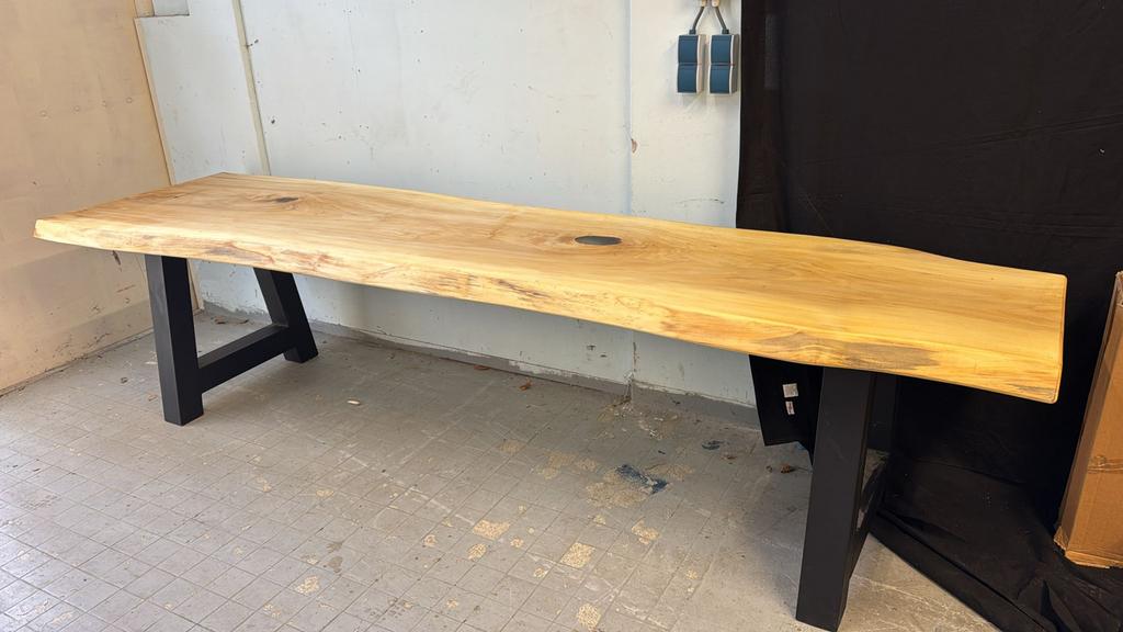 massief houten tafel 340cm, 8cm dik, handgemaakt - NIEUW, Huis en Inrichting, Tafels | Eettafels, Ophalen, 50 tot 100 cm, Vijf personen of meer