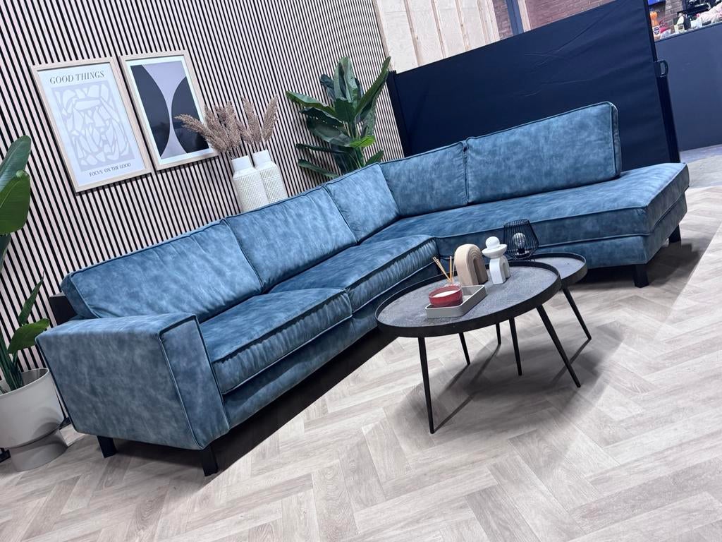ZGAN Velvet Velours Hoekbank - Blauw - 293 x 225, Huis en Inrichting, Banken | Bankstellen, 250 tot 300 cm, -, -, Hoekbank