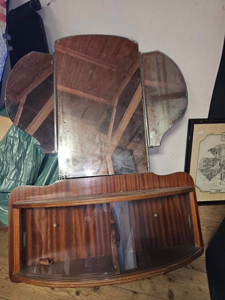 Vintage kaptafel met spiegel en opbergruimte, Ophalen, Overige vormen, 100 tot 150 cm, 100 tot 150 cm