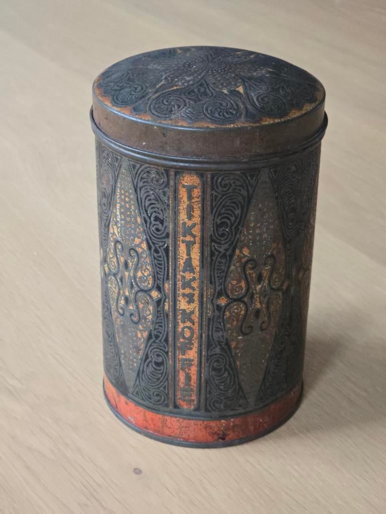 antiek Art Nouveau blik 'Tiktak'  koffie met oversluitdeksel, Ophalen of Verzenden