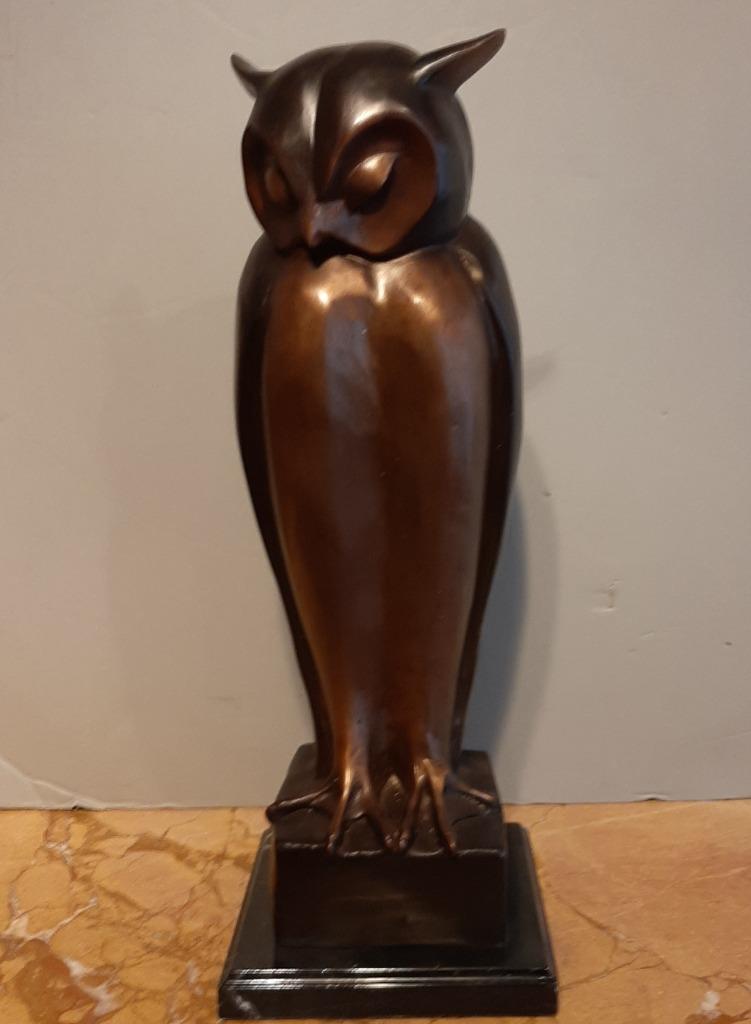 bronzen Art Deco beeld van een uil., Verzenden