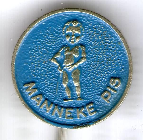 Manneke PIS blauw op zilverkleurig speldje ( U_082 ), Verzenden, Zo goed als nieuw, Figuurtje, Speldje of Pin