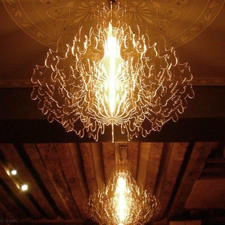 space age design plexi kroonluchter Therese 94 cm retro, Kunststof, Gebruikt, ?, Lucente