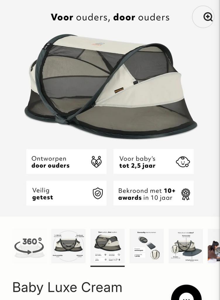 Deryan luxe cream slaaptent, Ophalen of Verzenden, Zo goed als nieuw, Reisbedje