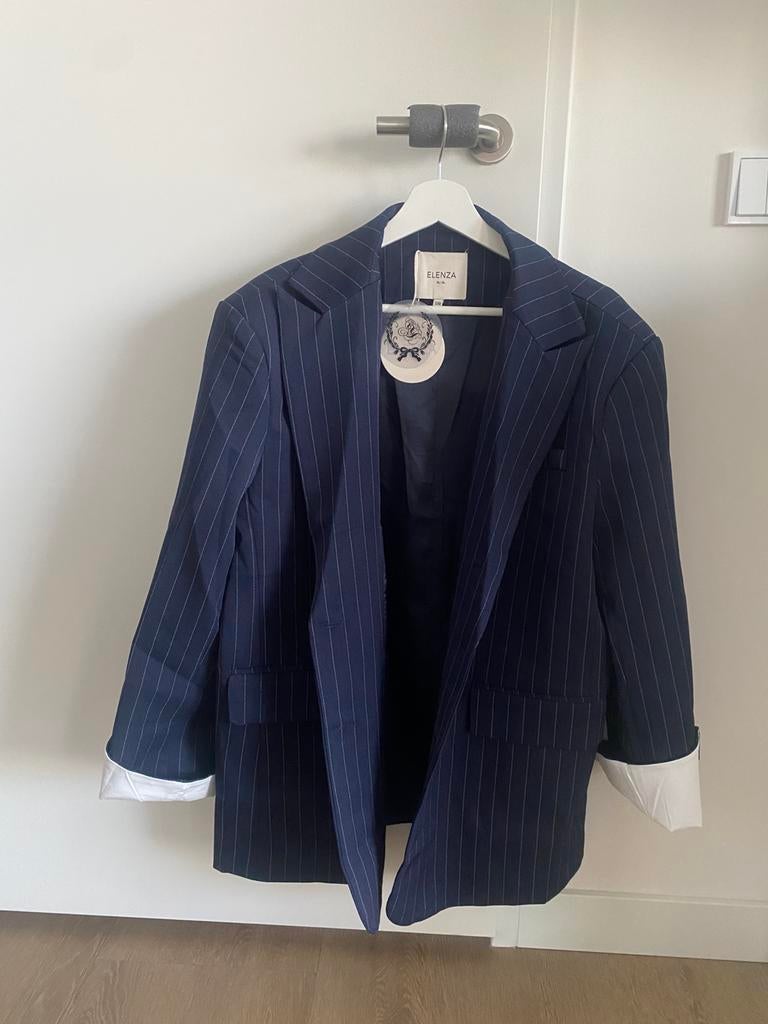 Donder blauwe blazer met witte details, Ophalen of Verzenden, Nieuw, Maat 36 (S), Blauw