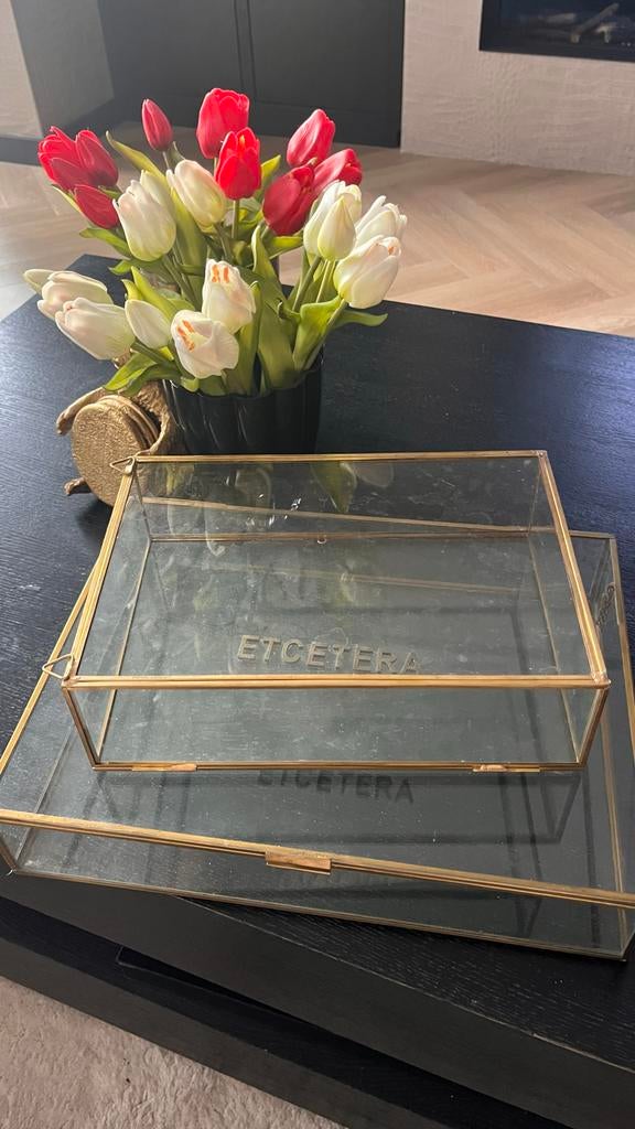 Rivièra Maison sieradendozen met gouden rand, Gebruikt, 50 tot 100 cm, Ophalen of Verzenden, Glas