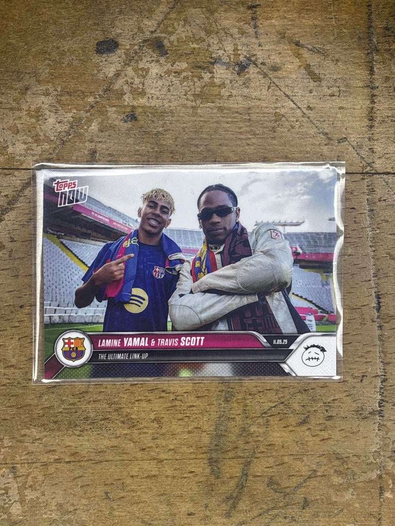 Travis scott X Lamine yamal topps kaart, Verzamelen, Spelerskaart, Ophalen of Verzenden, Zo goed als nieuw, D