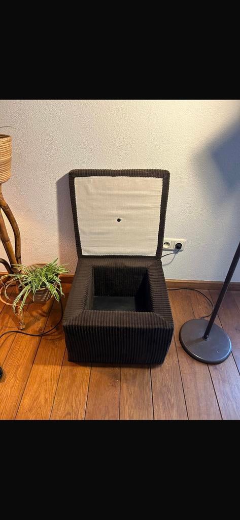 Vintage rib poef bruin - prima staat, Minder dan 50 cm, Vierkant, Ophalen of Verzenden, Zo goed als nieuw