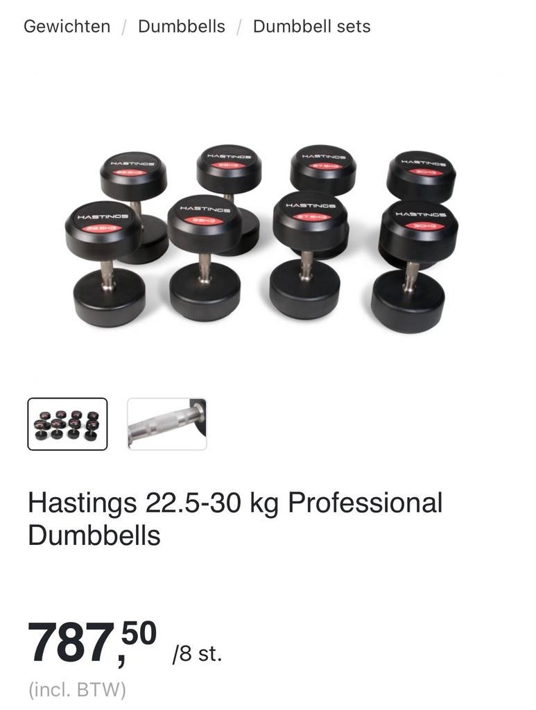 Hastings Dumbbells 22.5-30kg - Professioneel, Ophalen, Gebruikt, Armen, Dumbbell