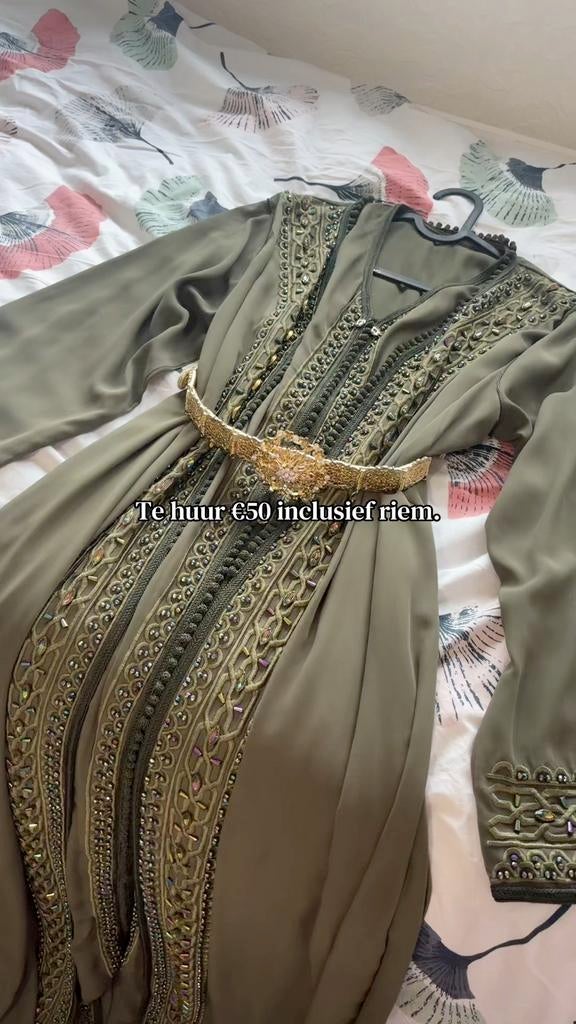 Marokkaanse jurk 1 maat TE HUUR inclusief riem!, Overige typen, Zo goed als nieuw, Groen, Ophalen