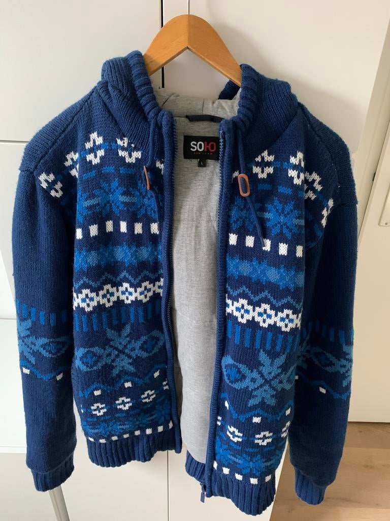 Blauw vest maat L - Noors patroon, Ophalen of Verzenden, Gedragen, Maat 52/54 (L), Blauw