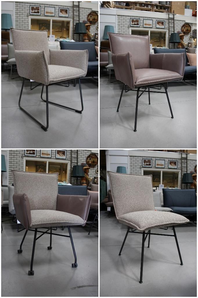 4 luxe eetkamerstoelen Sanne Jess Design leer stof naturel, Ophalen, Zo goed als nieuw, Leer, Vier