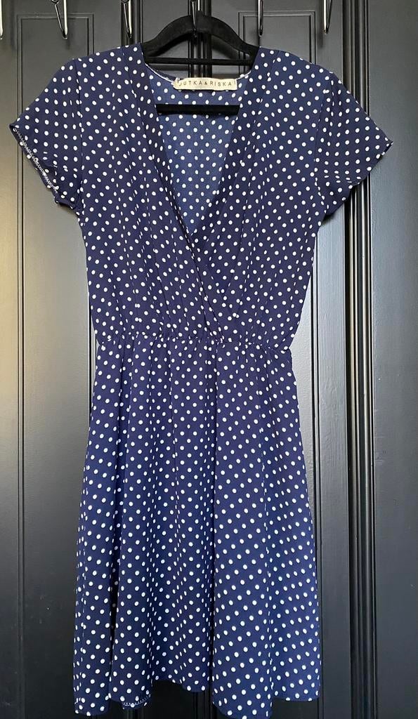 Jutka & Riska gestippelde polkadot mini-jurk in marineblauw, Maat 38/40 (M), Blauw, Ophalen of Verzenden, Zo goed als nieuw