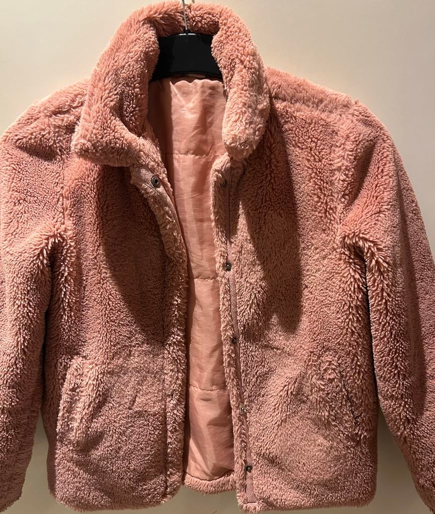 Bontjas fake fur jas roze, Ophalen of Verzenden, Zo goed als nieuw, 146 t/m 152, Meisje