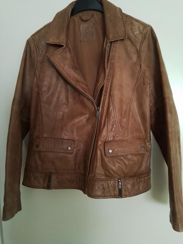 Mooie leren jas van S.Oliver in de kleur cognac, maat 44, Kleding | Dames, Jassen | Zomer, Ophalen of Verzenden, Zo goed als nieuw