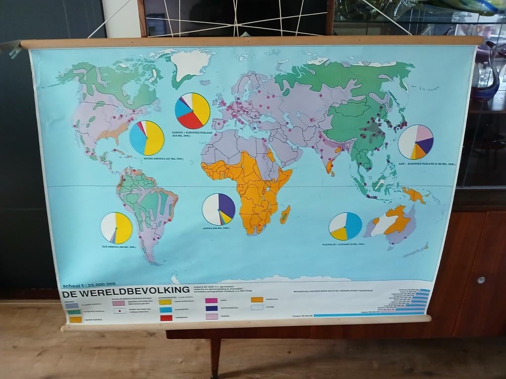 Schoolkaart wereldbevolking landenkaart, Ophalen of Verzenden, Aardrijkskunde