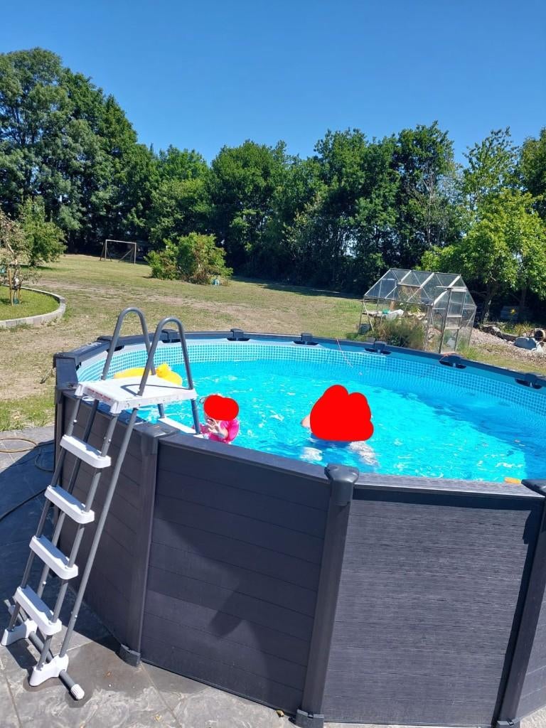 Intex Graphite Pool 4,78x1,24 + warmtepomp + veel extra’s, Tuin en Terras, Zwembaden, Gebruikt, Rond, 300 cm of meer, Ophalen
