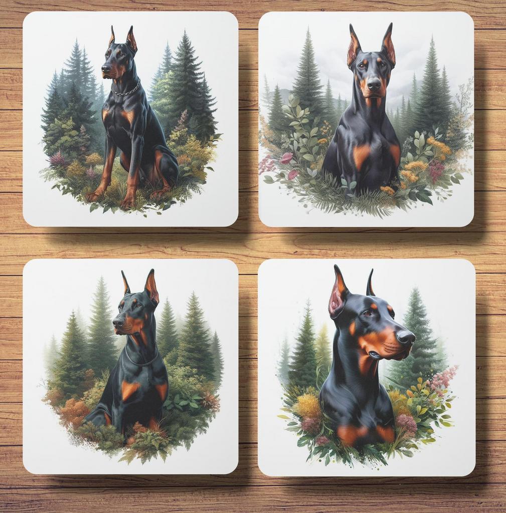 Dobermann Bos onderzetters met houder, Ophalen of Verzenden, Nieuw, Glas of Kopje