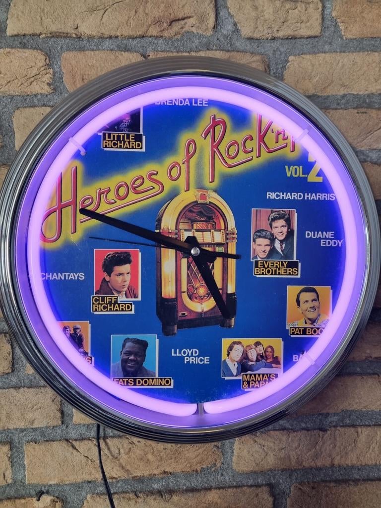 Heroes of Rock 'n' Roll Neon Wandklok, Ophalen of Verzenden, Zo goed als nieuw