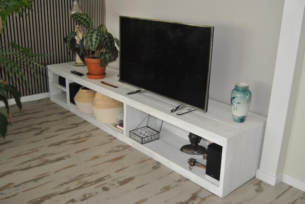 tv meubel van steigerhout, Ophalen, Gebruikt, 150 tot 200 cm, Minder dan 100 cm