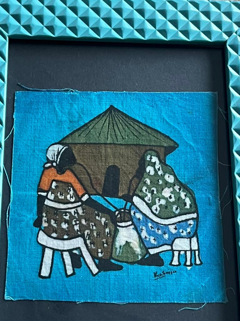 Henry Kasujja Batik Schilderij 2 Vrouwen - Afrikaanse kunst, Ophalen of Verzenden