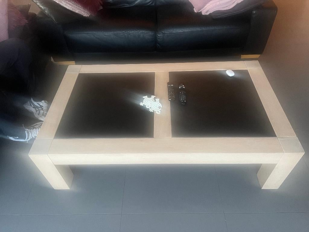 Salontafel whitewash met leisteen, Ophalen, Gebruikt, 100 tot 150 cm, Eikenhout
