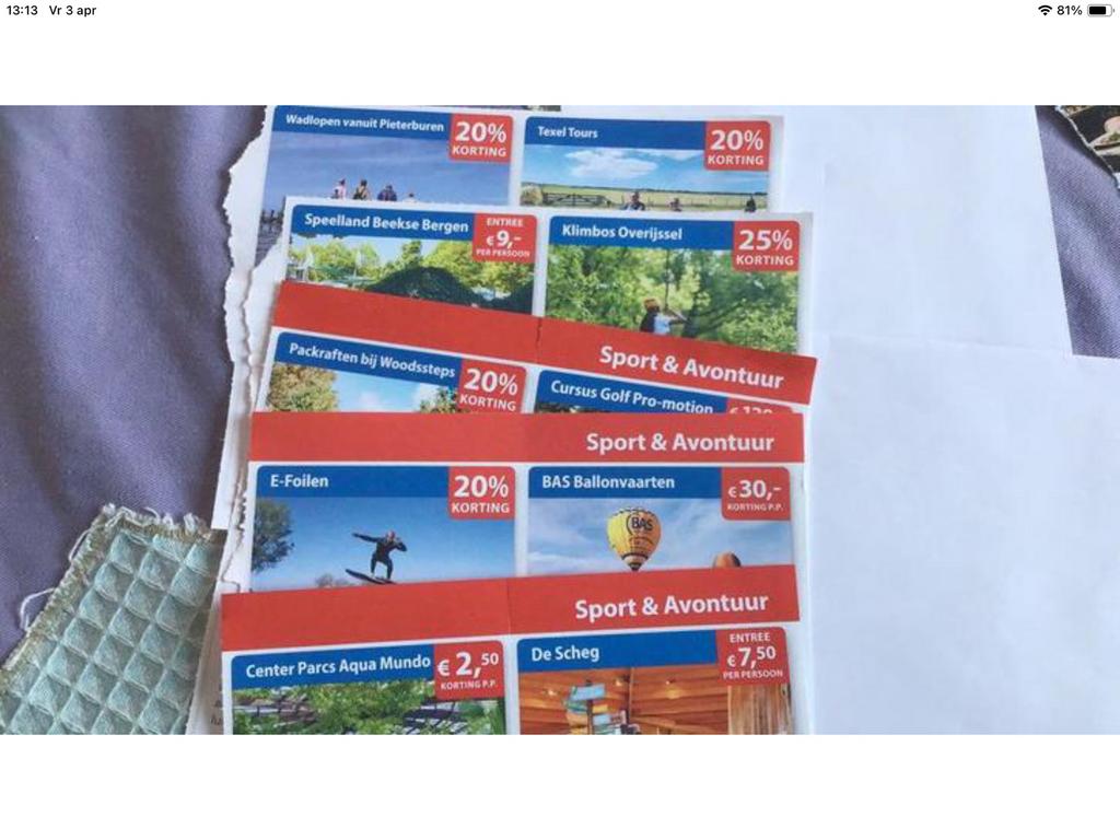 Sport en avontuur, Tickets en Kaartjes, Kortingen en Cadeaubonnen, Drie personen of meer, Kortingsbon