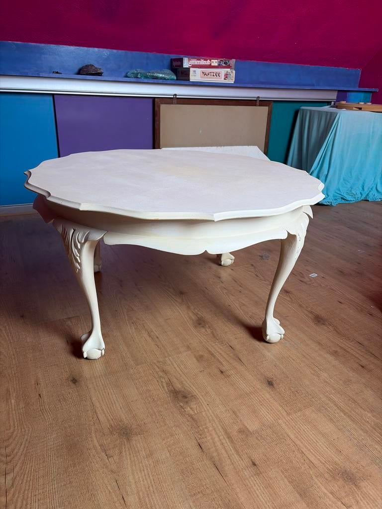 Antieke salontafel met klauwpoten, Ophalen, 50 tot 100 cm, Rond, 50 tot 100 cm
