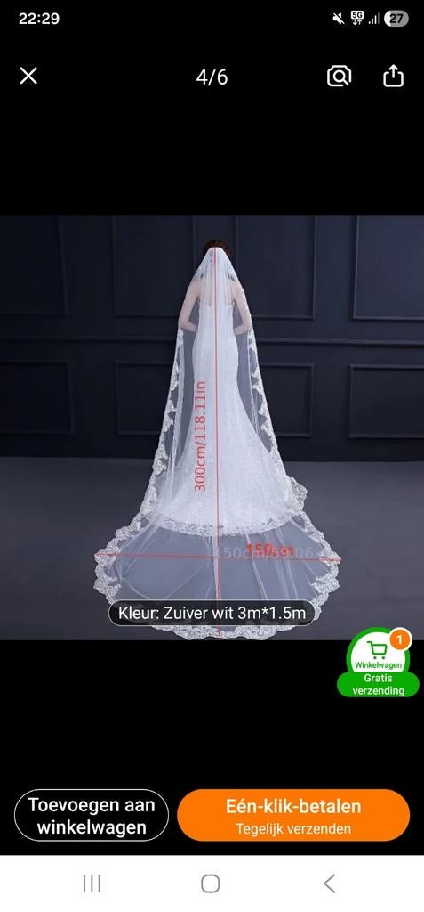 Sluier met kant, Ophalen of Verzenden, Nieuw, Wit, Accessoires