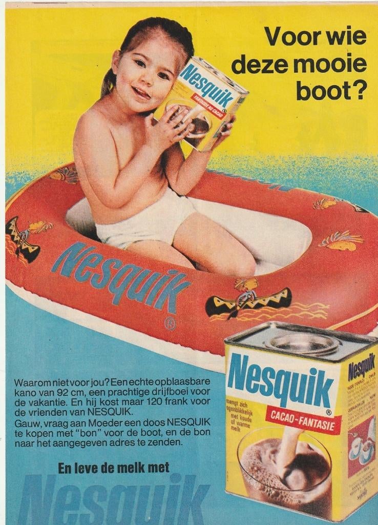 Retro reclame 1969 Nesquik chocolademelk meisje bootje, Verzamelen, Verzenden, Overige typen