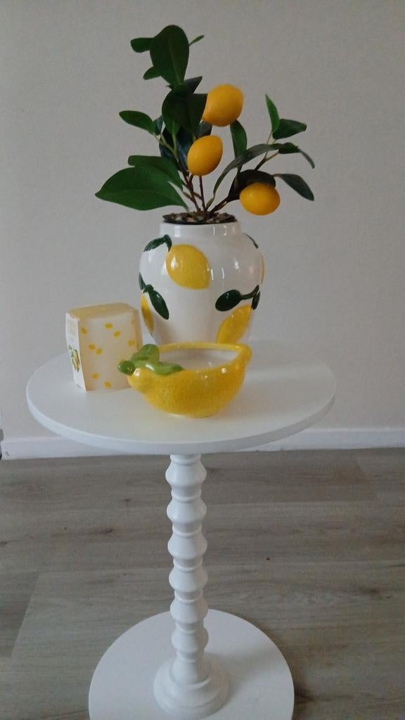 Witte lamp, citroen vaas met plant, schaal en vaas, Ophalen, Gebruikt, Wit, Aardewerk of Porselein