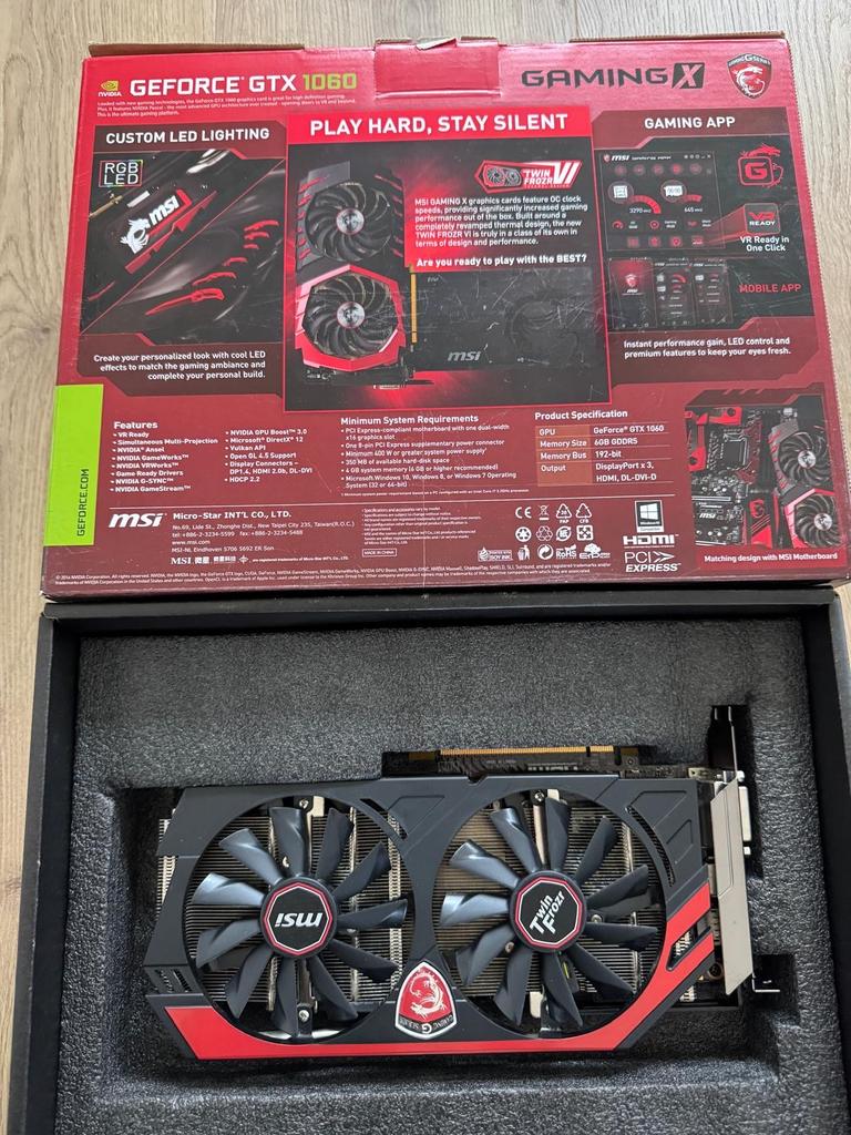 MSI GeForce GTX 1060 Gaming X 6GB, Computers en Software, Videokaarten, PCI-Express 3, Gebruikt, HDMI, Ophalen of Verzenden