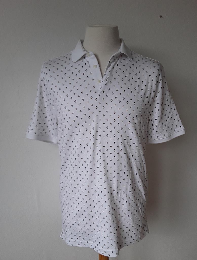 Heren polo wit met klein print mt L van WE, Maat 52/54 (L), WE, Wit, Nieuw