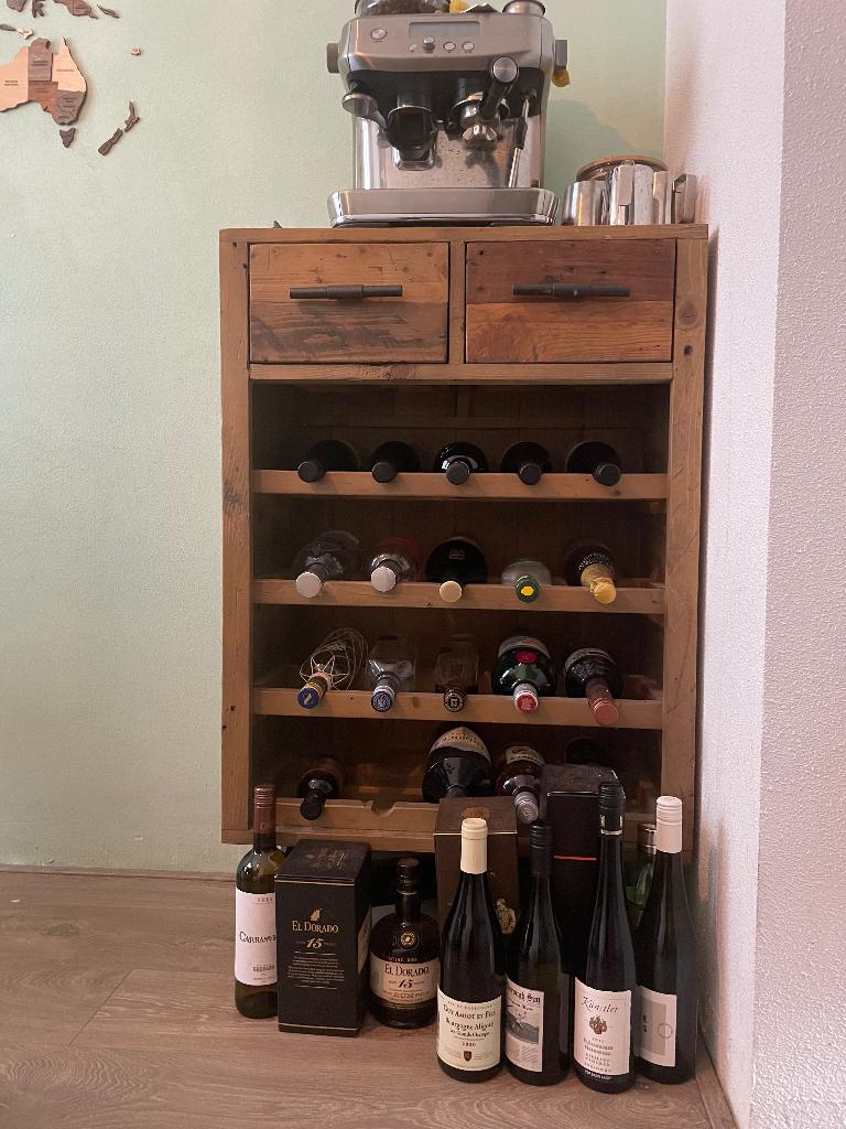 Wijnkast pijnhoutboom, Ophalen, 15 tot 25 flessen, Zo goed als nieuw, 75 cm of meer